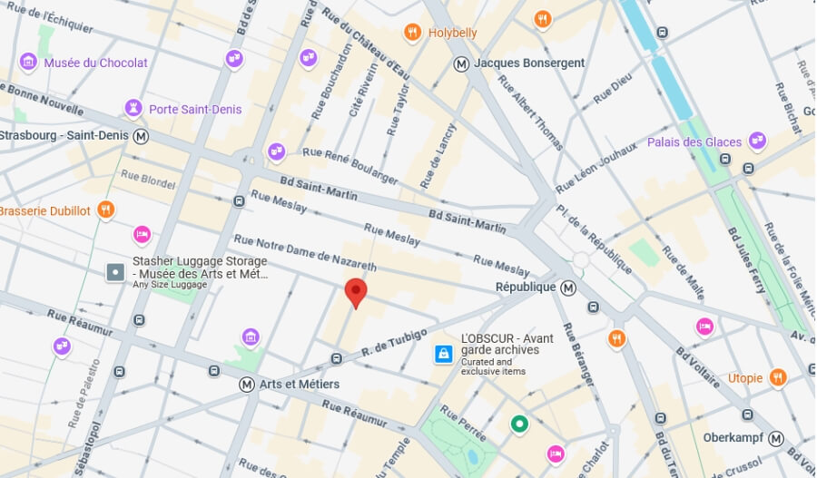 Google map pinpointing the location of the rue Volta apartment for sale in Paris