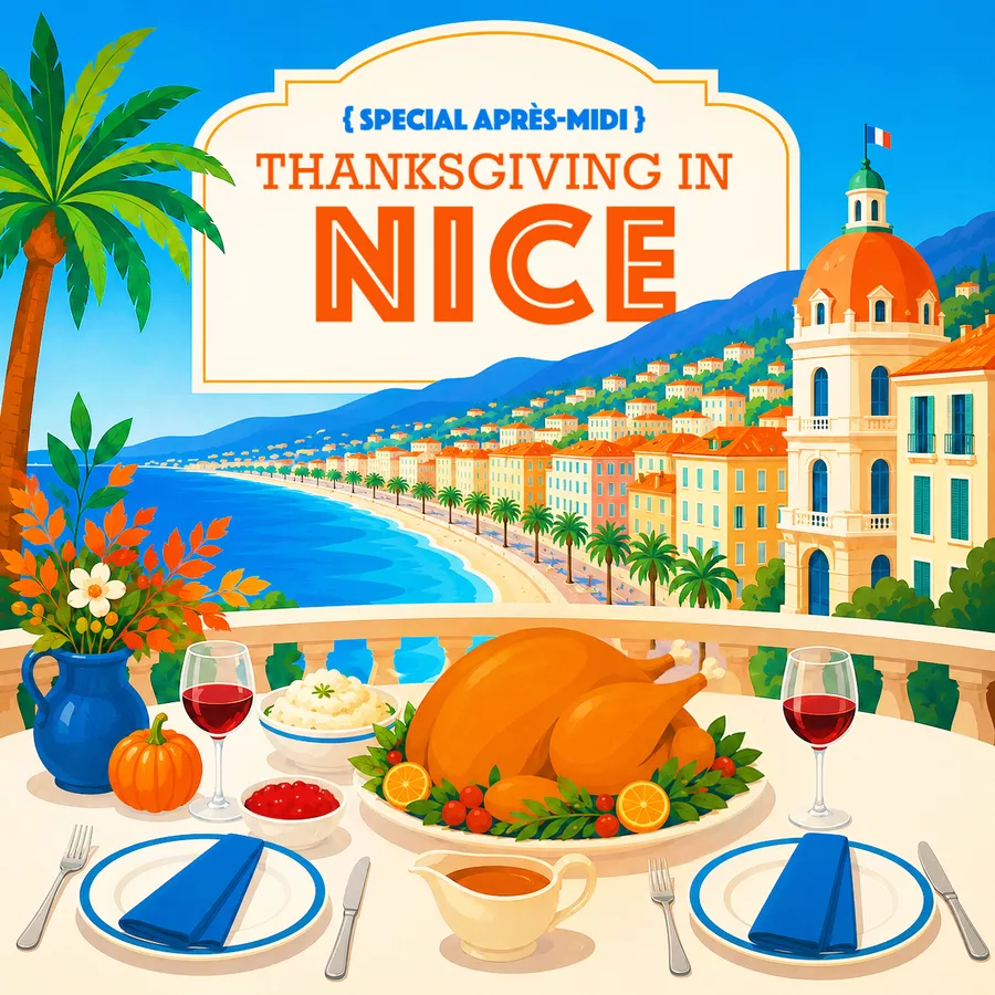 Thanksgiving in Nice 2026 graphic with city of Nice France