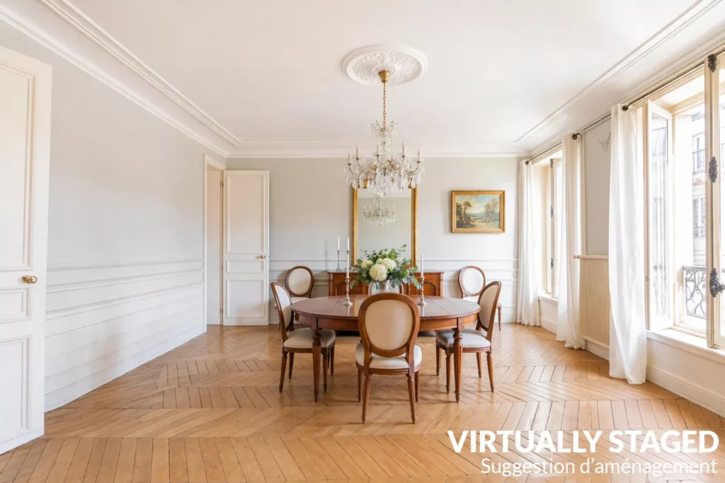 Virtually staged dining with furniture Rue de Palestro Paris France